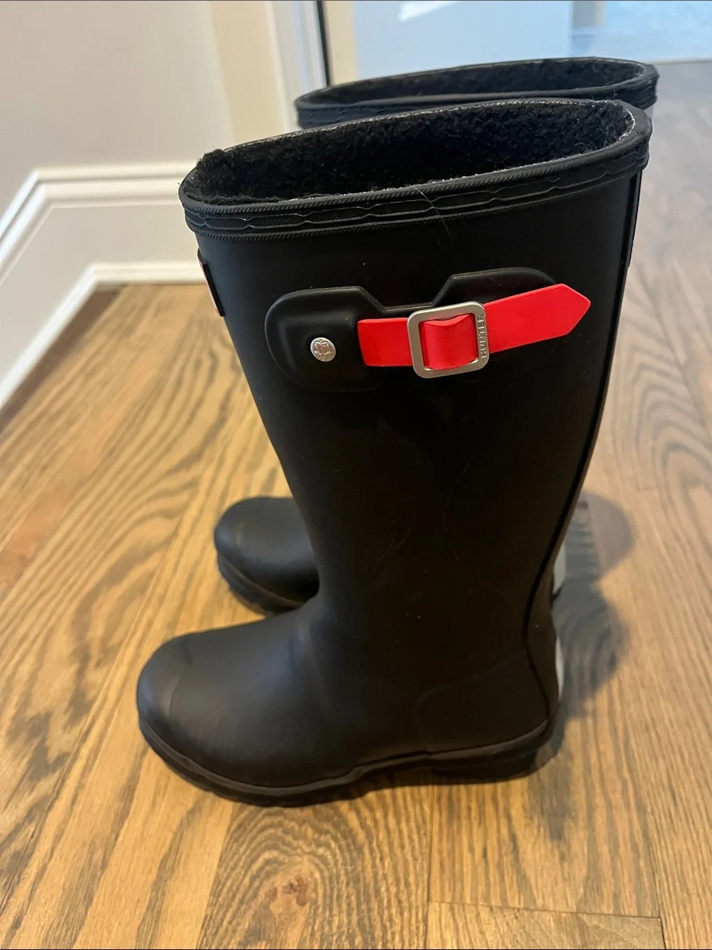 Hunter Matte Black Mid-Rise Rubber Rain Boots with Red Logo